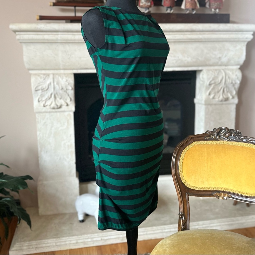 OSFA Vintage Green and Midnight Blue Striped Sleeveless Bodycon Dress. Small